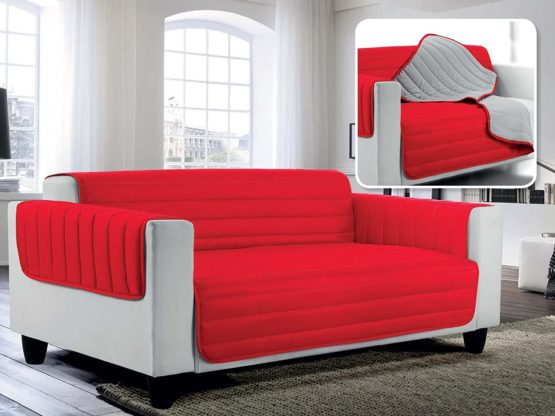 ELEGANT quilted sofa cover Doubleface, Red/light grey 2 places, 100% microfiber - Image 3