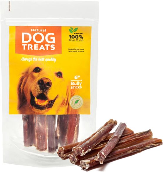 100% Natural 6-inch Premium Quality Bully Pizzle Sticks for Dogs, 5 Pieces