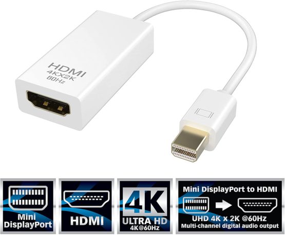 Sabrent Mini DisplayPort (Thunderbolt) to HDMI Adapter [4K Support Gold Plated] (DA-MDHA)