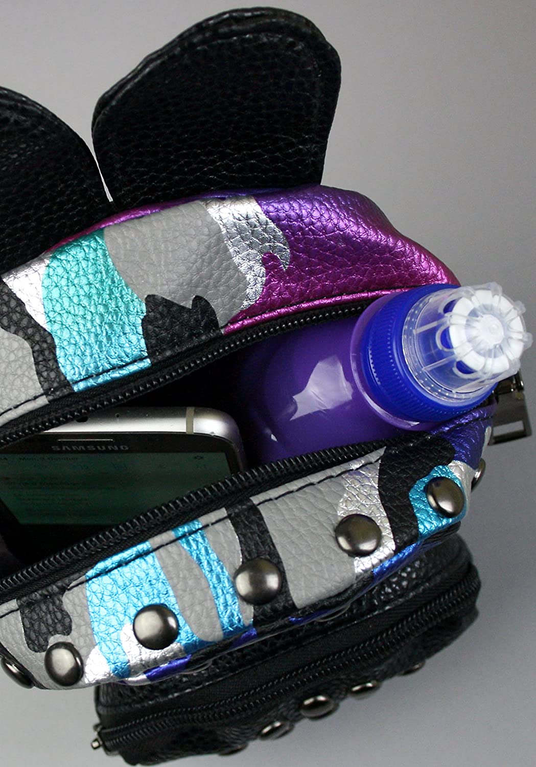 Emartbuy Silver PU Leather Studded Ladies Women Girls Mini Backpack Fashion Shoulder Zip Bag Travel Rucksack - Camouflage - Image 3