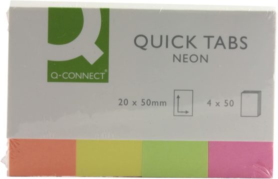 Q-Connect Quick Tabs, 20 x 50 mm, Neon, Pack of 200