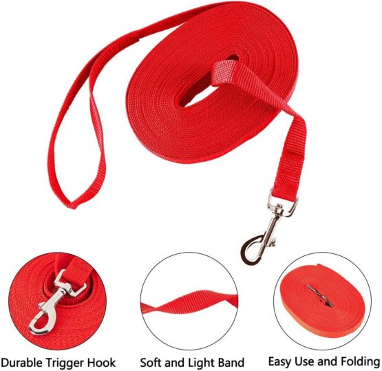 HAPPY HACHI Dog Training Lead Leash, Long Dog Line Nylon Cotton Webbing Recall Rope Leash for Pet Tracking Training Recall Obedience (10m/33ft, Red) - Image 3