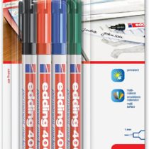 edding 400 Permanent Marker - Black, Red, Blue, Green - 4 Pens - Fine Round Tip 1 mm - Waterproof, Quick-Drying, Smear-Proof Pens - for Cardboard, Plastic, Wood, Metal, Glass and Fabric
