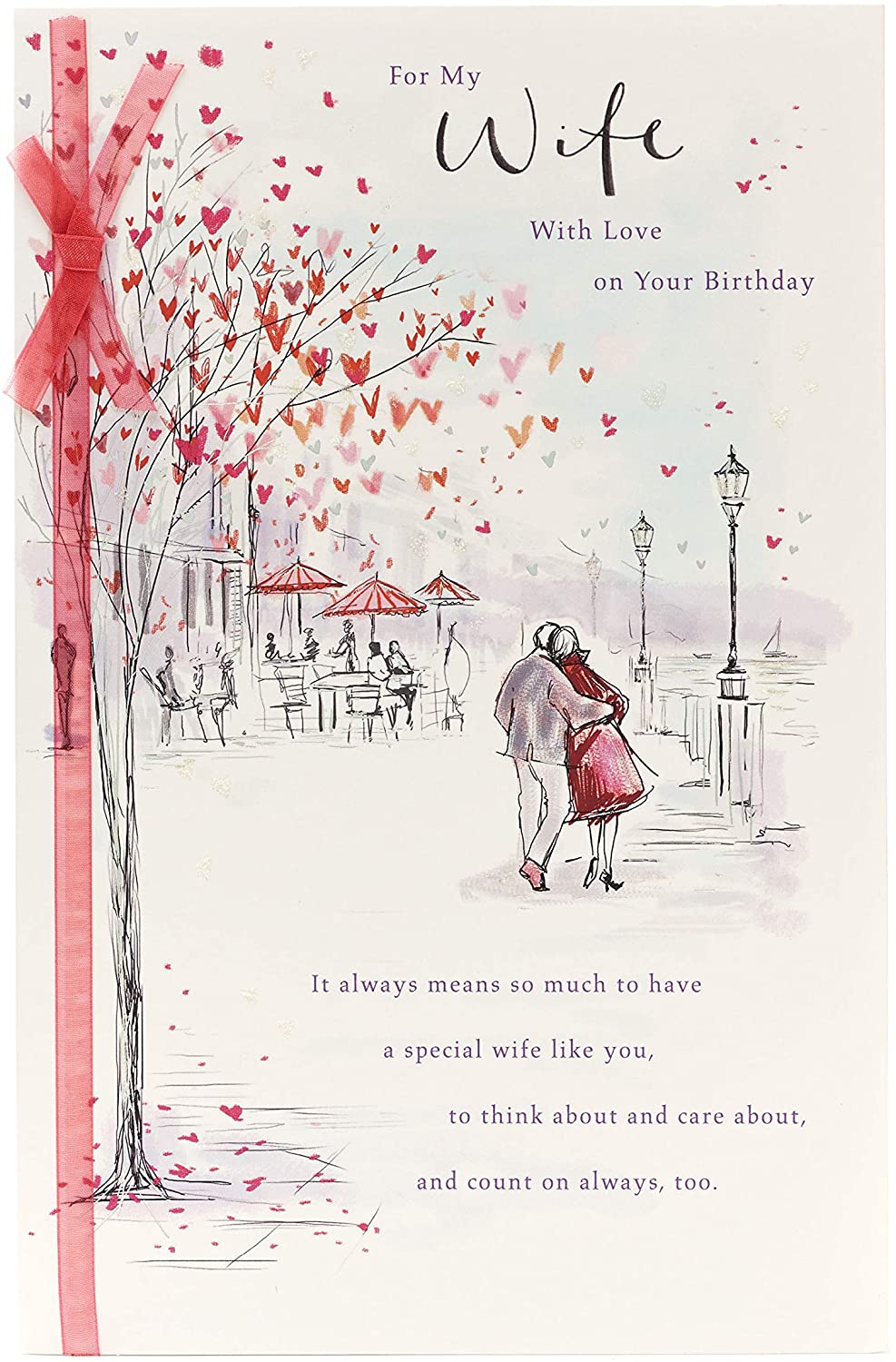 Sentimental Birthday Card for Her with Ribbon - Husband to Wife, Multi, 165 mm x 254 mm