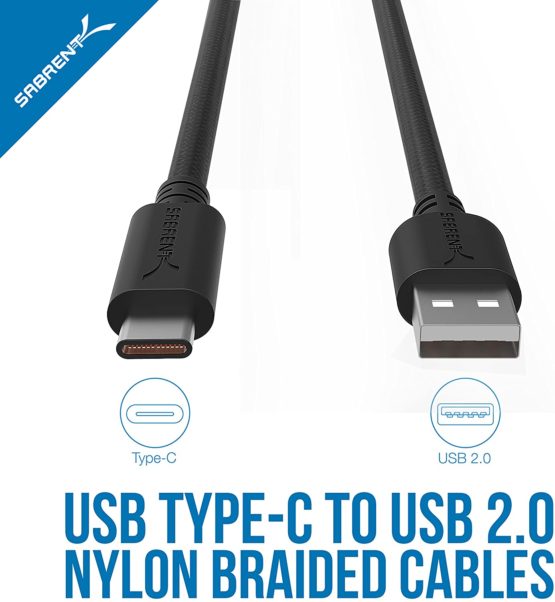 Sabrent [6-Pack] 22AWG Premium 3ft USB-C to USB A 2.0 Sync and Charge Cables [Black] (CB-C6X3) - Image 2