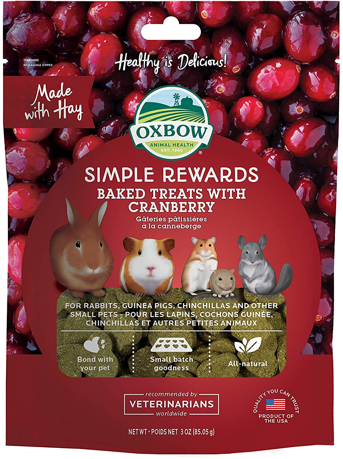 Oxbow Cranberry Simple Rewards Baked Treats,56.7 g (Pack of 1), May Vary, 85 g (Pack of 1)
