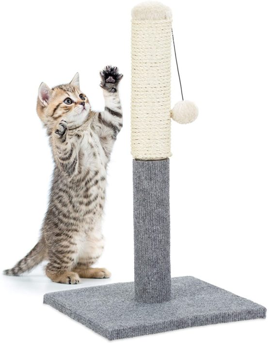Relaxdays Freestanding Scratching Post for Cats with Sisal Post and Ball, 54 cm, Grey