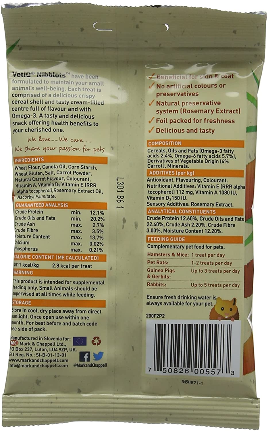 VETIQ Carrot Nibblots for Small Animals Tasty Treats Made with Added Vitamins & Soft Creamy Centre - Image 2