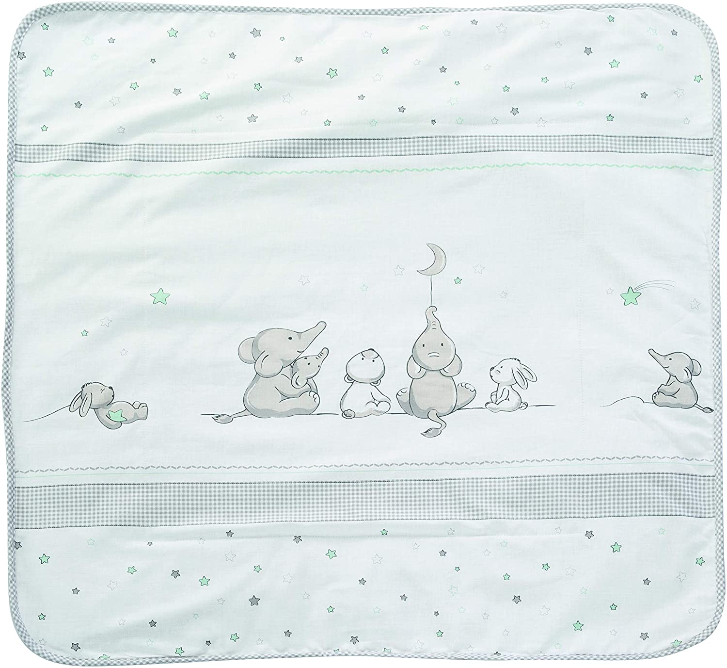 roba Baby Blanket Star Magic, 80 x 80 cm, Baby Blanket with Stars and Elephant Motif, Children's Blanket Made of Soft Cotton