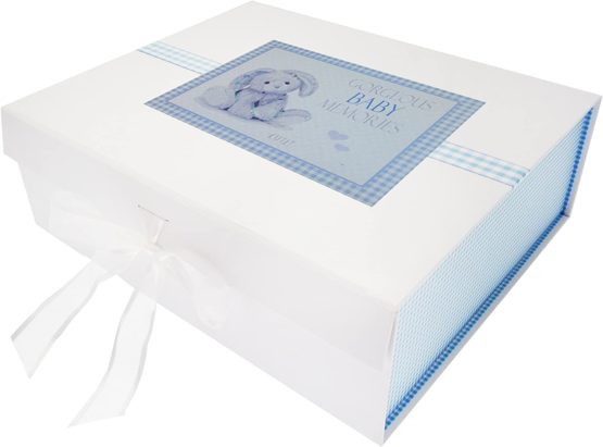 WHITE COTTON CARDS NBB2X New Baby, Large Keepsake Box, Blue Bunny, Board, 27.2 x 32 x 11 cm