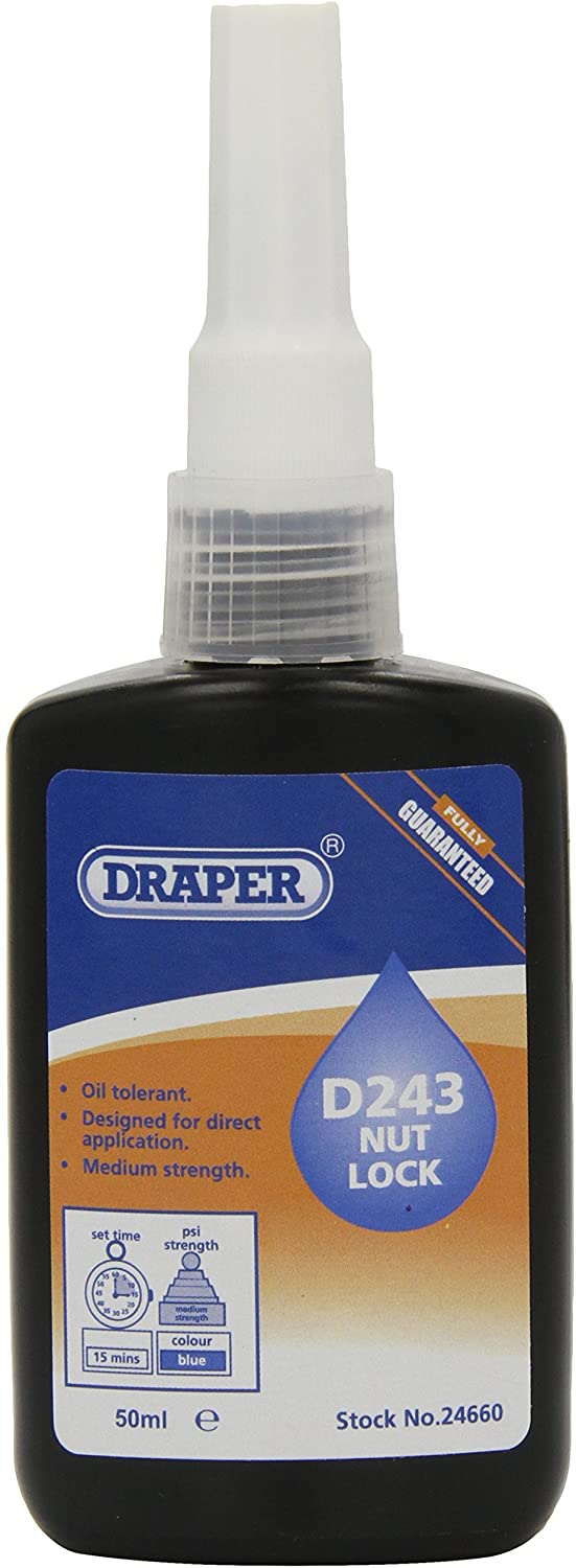 Draper 24660 D243 Nut Lock Components Adhesive, 50ml, Blue