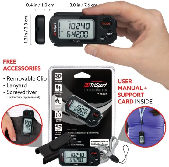 Realalt 3DTriSport 3D Pedometer, Accurate Step Counter with Clip and Strap - Image 4