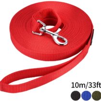 HAPPY HACHI Dog Training Lead Leash, Long Dog Line Nylon Cotton Webbing Recall Rope Leash for Pet Tracking Training Recall Obedience (10m/33ft, Red)