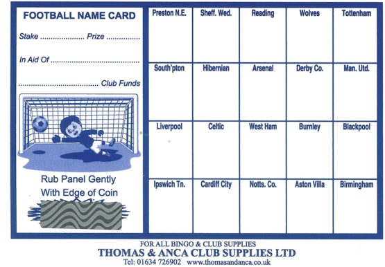 Football Fundraising Cards 20 Teams Pack of 10 CARDS