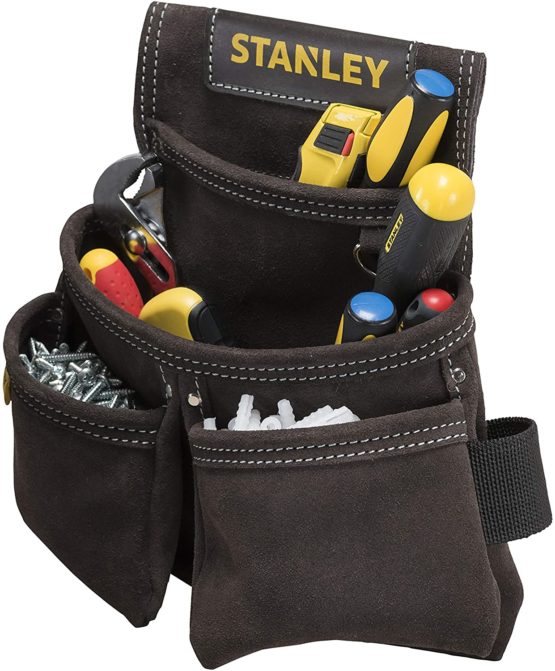 STANLEY Leather Tool Belt Pouch, Double Pocket Organiser for Tools and for Small Parts, STST1-80116 - Image 4