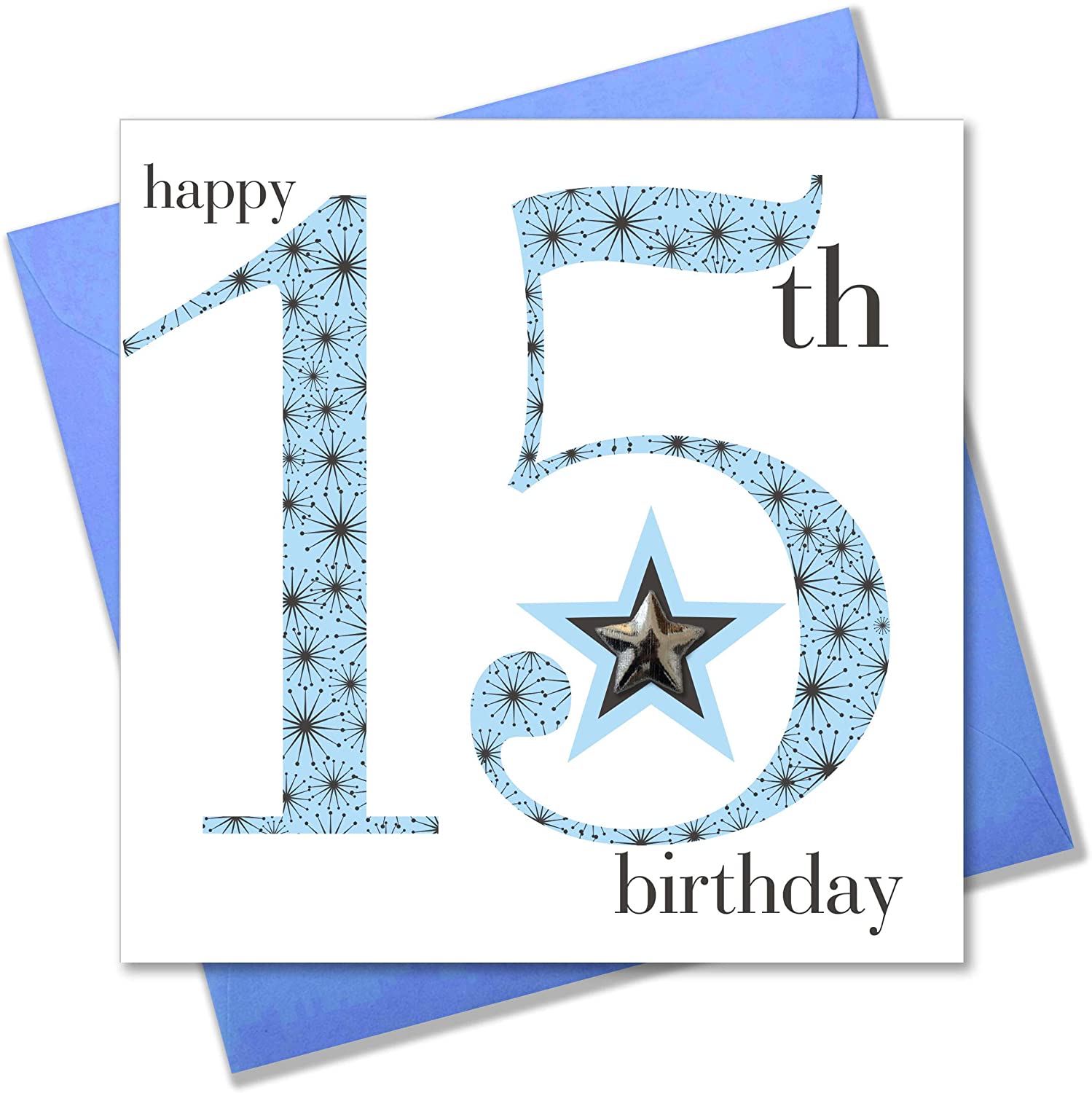 Claire Giles Ages Age 15 Boy Birthday Card, AGE15B, Blue, 150mm x 150mm