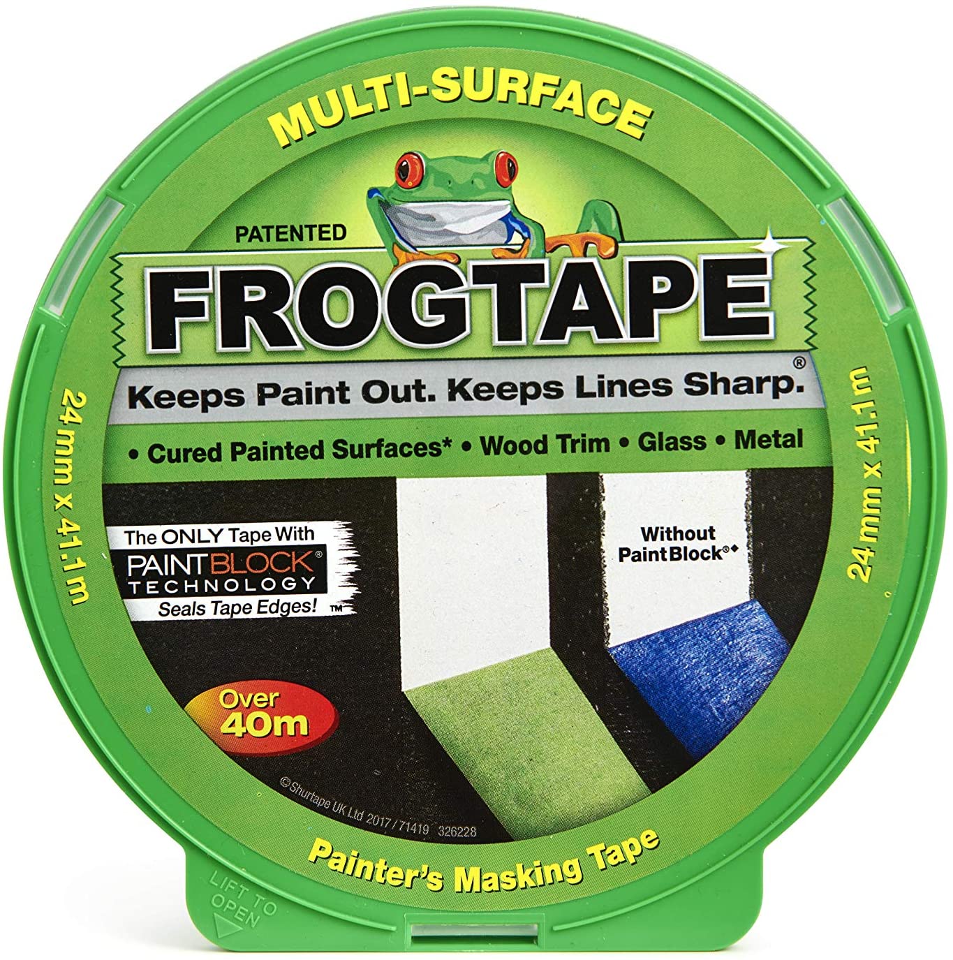 Frog Tape Green Multi Surface Painters Masking Tape, Indoor Painting and Decorating For Sharp Lines and No Paint Bleed 24mm X 41.1m