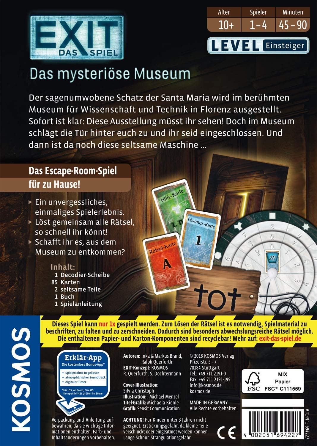 KOSMOS 694227 EXIT®, Das Spiel, Das mysteriöse Museum, Level: Einsteiger, Escape Room Spiel - Image 2