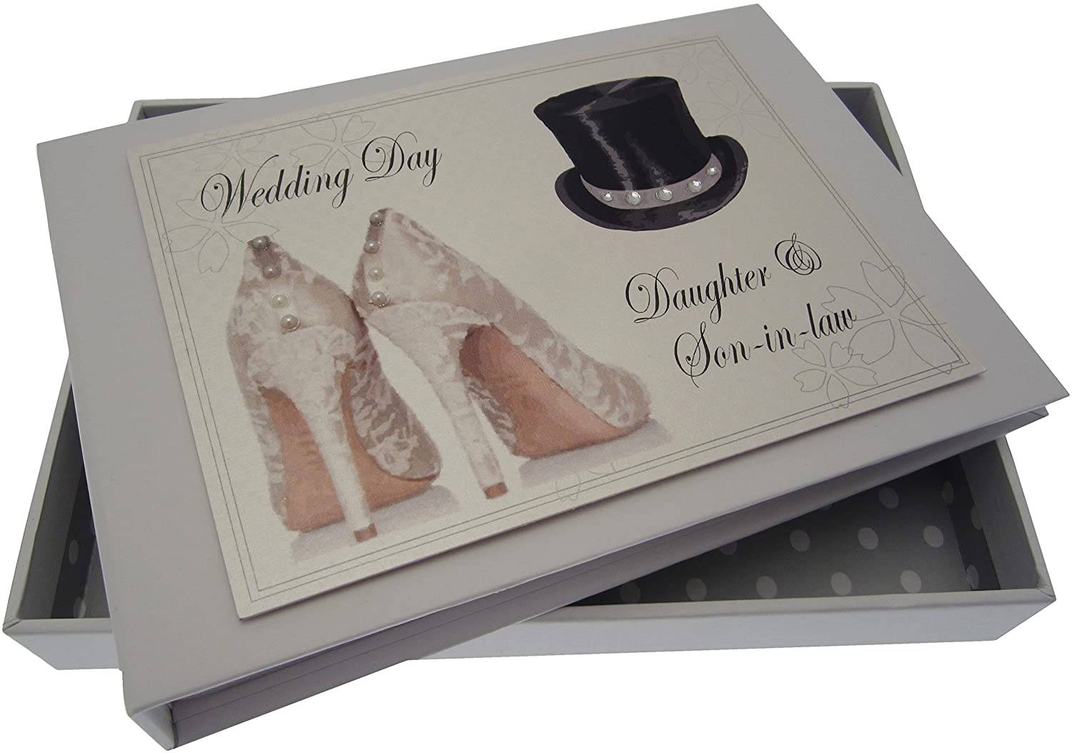 White Cotton Cards Daughter and Son-in-Law Wedding Day Tiny Album (Top Hat/Shoes), 12.5x17.5x2.5 cm