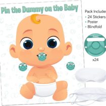 Baby Shower Game - Pin The Dummy on The - Includes 20 Stickers, Large Poster and Luxury Blindfold (Option 2)
