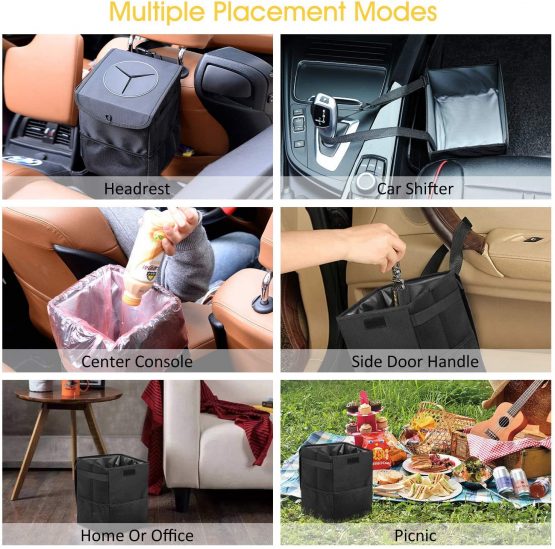 JIOUDI Car Bin, Car Trash Can,Car Rubbish Bin Oxford with Lid and Side Pockets, Leakproof Waterproof Car Trash Bag & Car Boot Organiser for Car/SUV/Truck/Minivan/Auto - Image 3