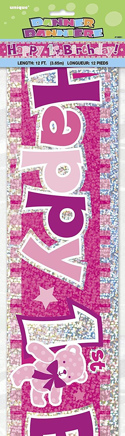 Happy 1st Birthday Pink Prism Banner (3.6 Meter Long) 1 Piece - Perfect for First Birthday Party Decorations