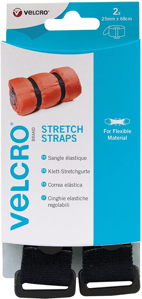 VELCRO Brand VEL-EC60324 Stretch Straps, 25 mm x 68 cm - Black