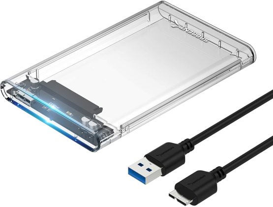Sabrent 2.5-Inch SATA to USB 3.0 Tool-Free Clear External Hard Drive Enclosure [Optimized for SSD, Support UASP SATA III] (EC-OCUB).