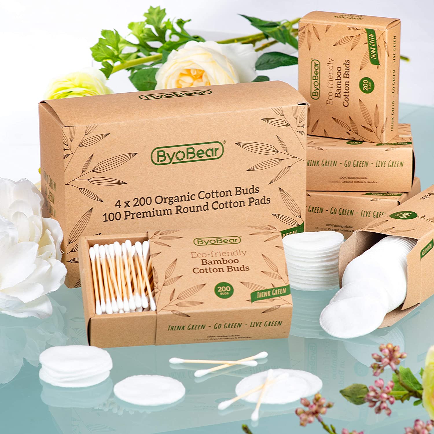 Download 800 x Biodegradable Bamboo Cotton Buds & 100 x Premium Round Cotton Pads by ByoBear™ | Cotton ...