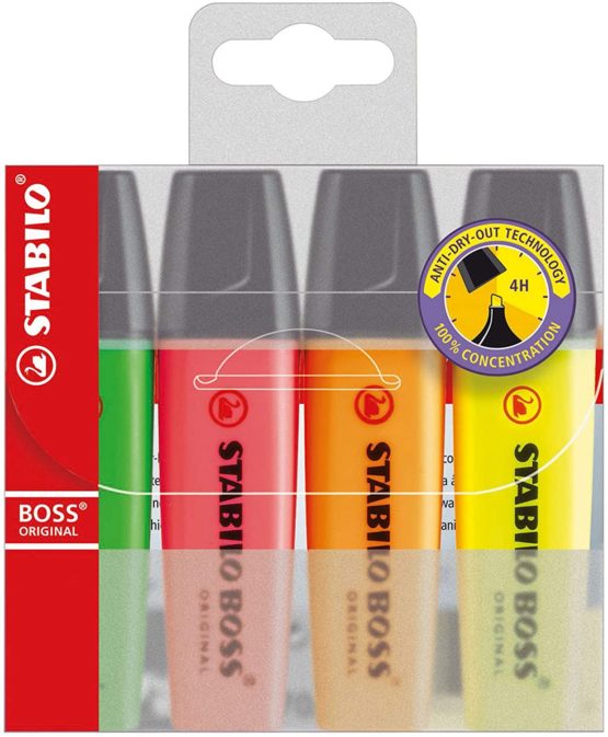 Highlighter - STABILO BOSS ORIGINAL Wallet of 4 Assorted Colours
