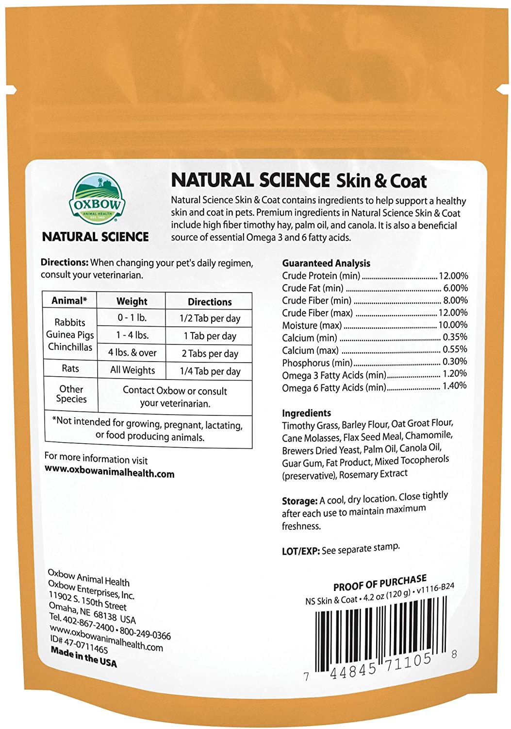 Oxbow Natural Science Skin & Coat Supplement - High Fiber, Palm Oil, Omega 3 and 6 Fatty Acids for Small Animals 4.2 oz - Image 2