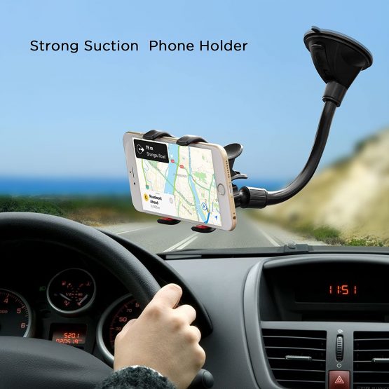 Ipow Upgrade Suction Cup Dashboard Phone Holder Windshield Car Mount Cradle with Strong Gooseneck X-Shaped Double Clamp Compatible with iPhone X / 8(plus) / 7(plus) / 6s / 5 / Samsung S9 S8 S7 etc. - Image 2