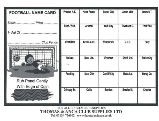 Football Fundraising Cards 30 Teams Pack of 10 CARDS