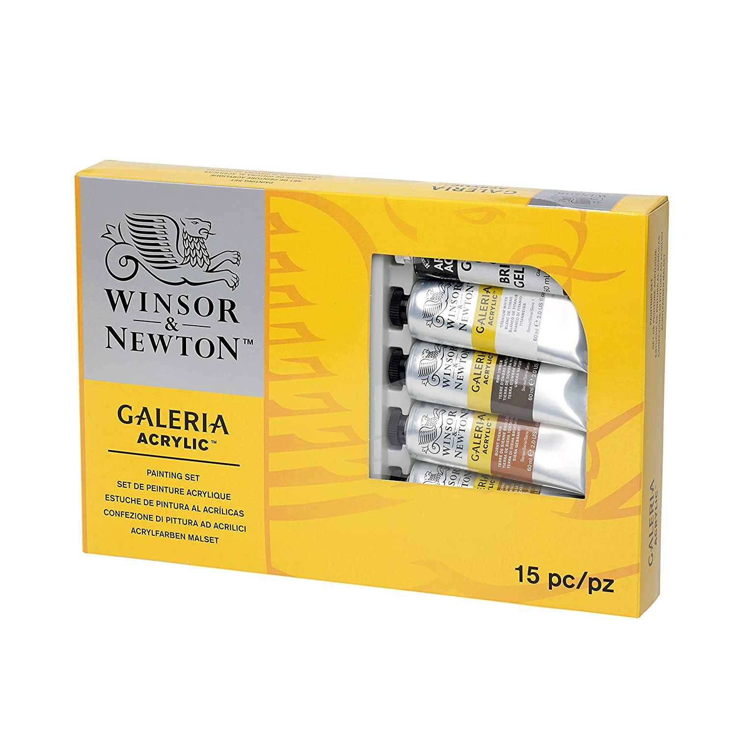 Winsor & Newton, Galeria Acrylic, 10x60ml Tube Set + 1 x Winsor Canvas Board, 1 x Plastic Palette, 2 x Galleria Brushes - Image 2