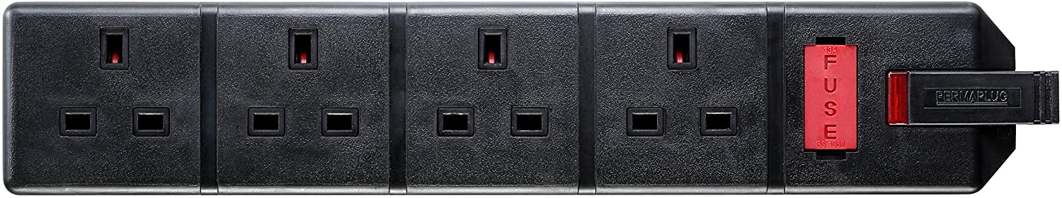 Masterplug ELS134B-01 Permaplug Four Socket Trailing Socket With Power Indicator, Without Plug And Cable, 13 Amp, Black - Image 2