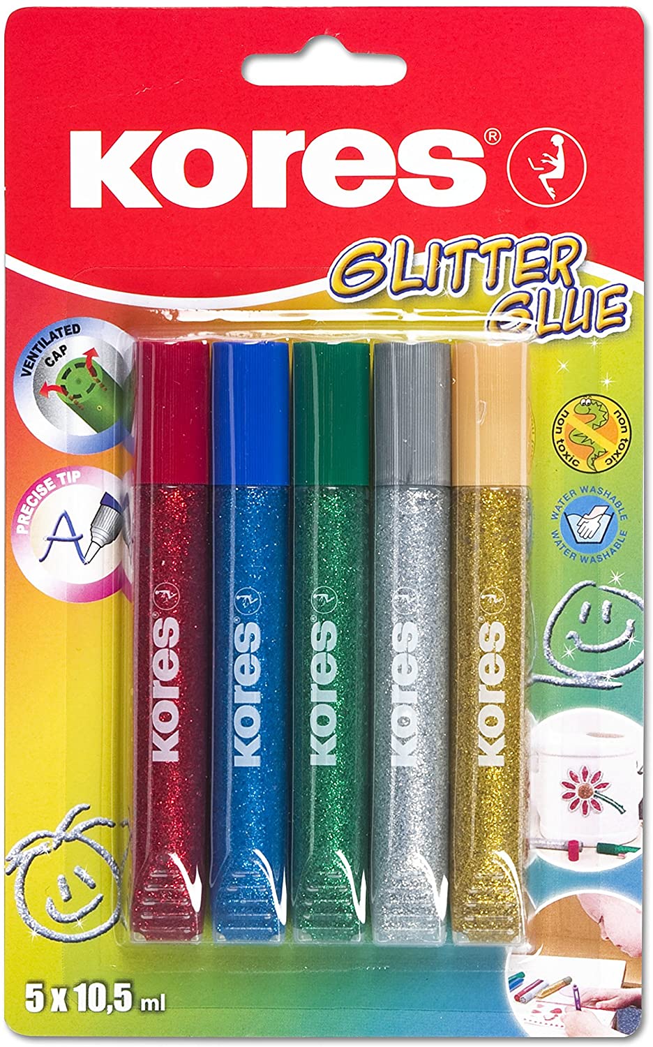 Kores 10.5 ml "Glitter Glue" Craft Adhesive (Pack of 5), Standard