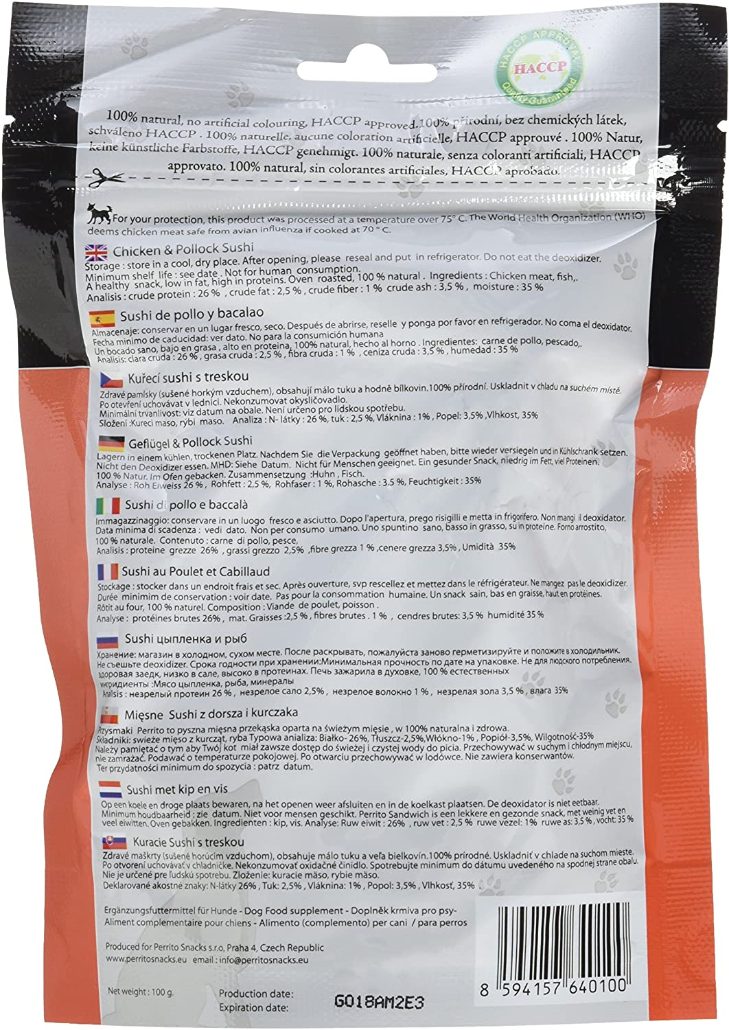 Perrito Chicken and Pollock Sushi Dog Treats Fish Filled with Sushi Chicken Meat Pack of 5 (5 x 100 g), 100 g (Pack of 5) - Image 2