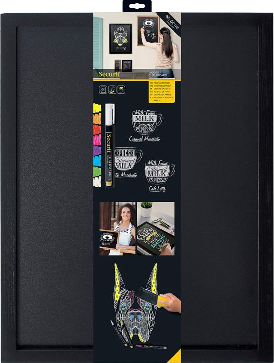 Securit Woody Wood Chalk Board with Chalk Marker, Lacquered Black Finish, 40 x 60 cm