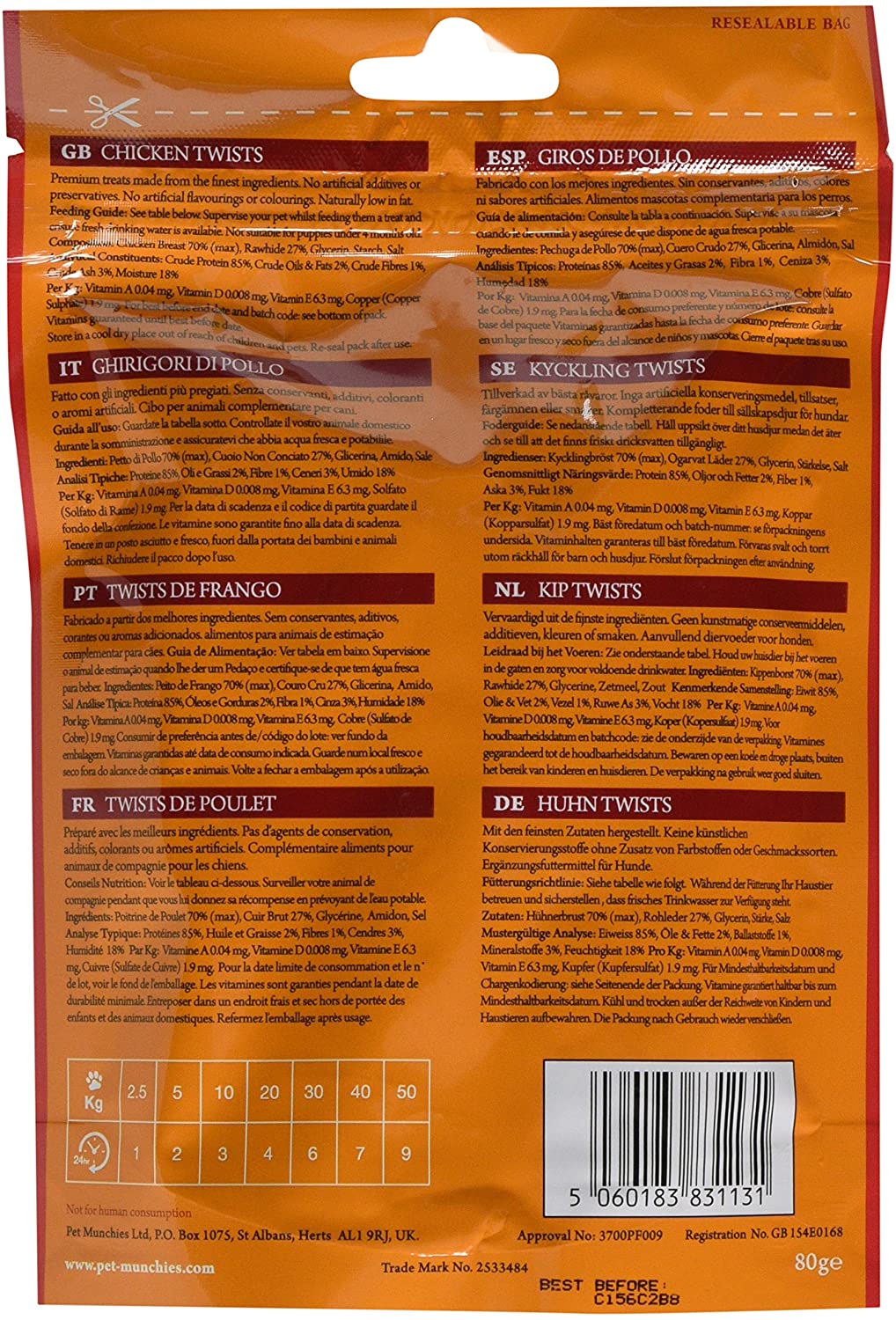 Pet Munchies Chicken Twists Dog Treats, Premium Grain Free Dental Sticks with Natural Real Meat, Low in Fat and High in Protein 80g - Image 2