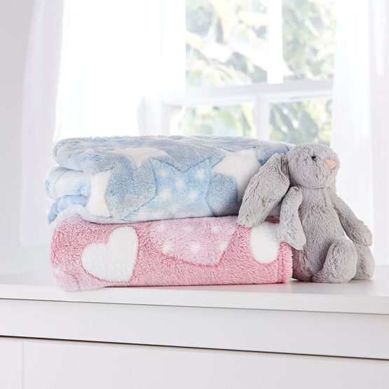 Clair de Lune Heart Fleece Baby Blanket, Pink - Image 2