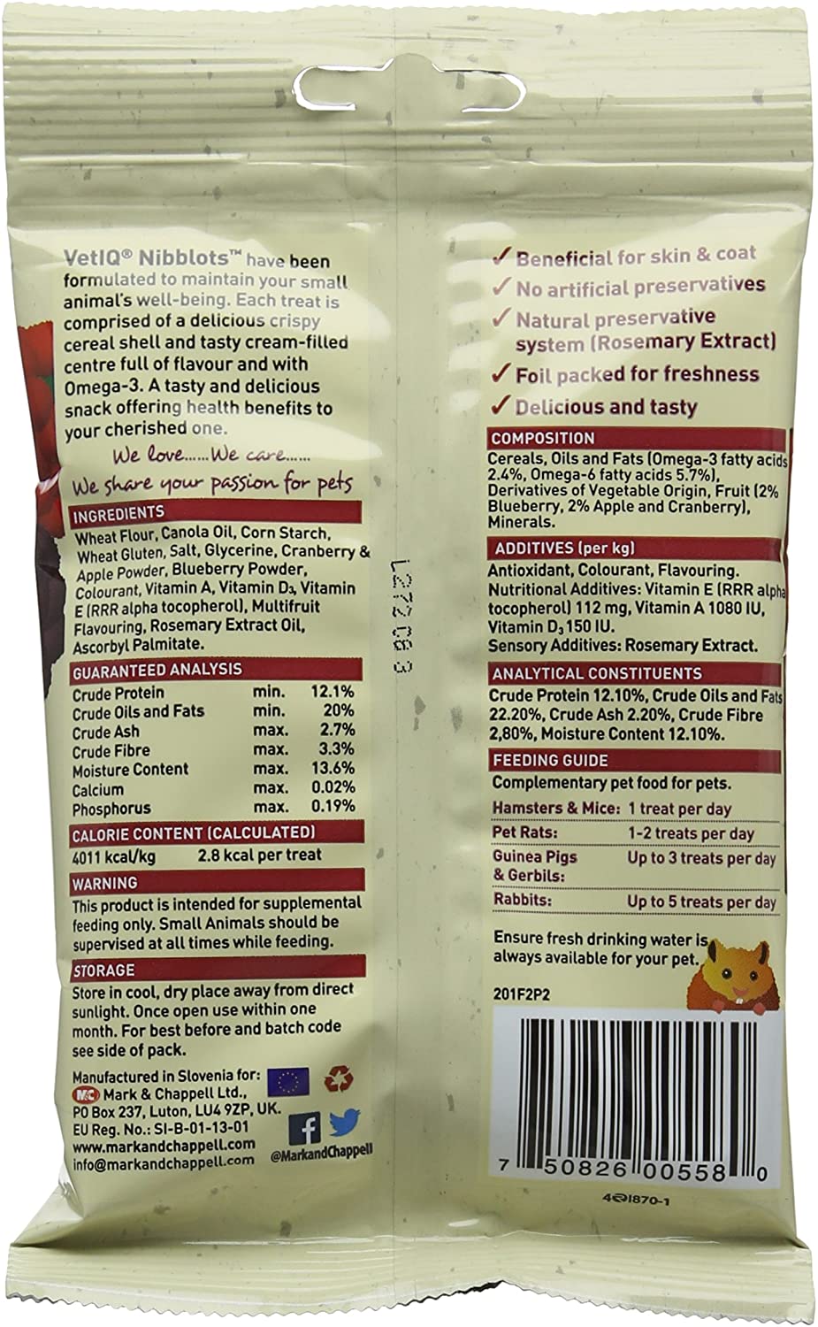 VETIQ Berries Nibblots for Small Animals Tasty Treats Made with Added Vitamins & a Soft Creamy Centre - Image 2