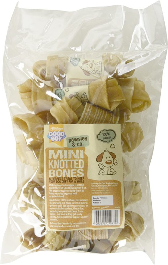 Good Boy - Mini Rawhide Knotted Bones - Dog Chews - Made From 100 Percent Natural Hide - Pack of 15 - Dog Treats Natural