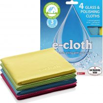 E-Cloth Glass & Polishing Microfibre Cleaning Cloth, 300 Wash Guarantee, Reusable, Assorted Colors, 4 Pack