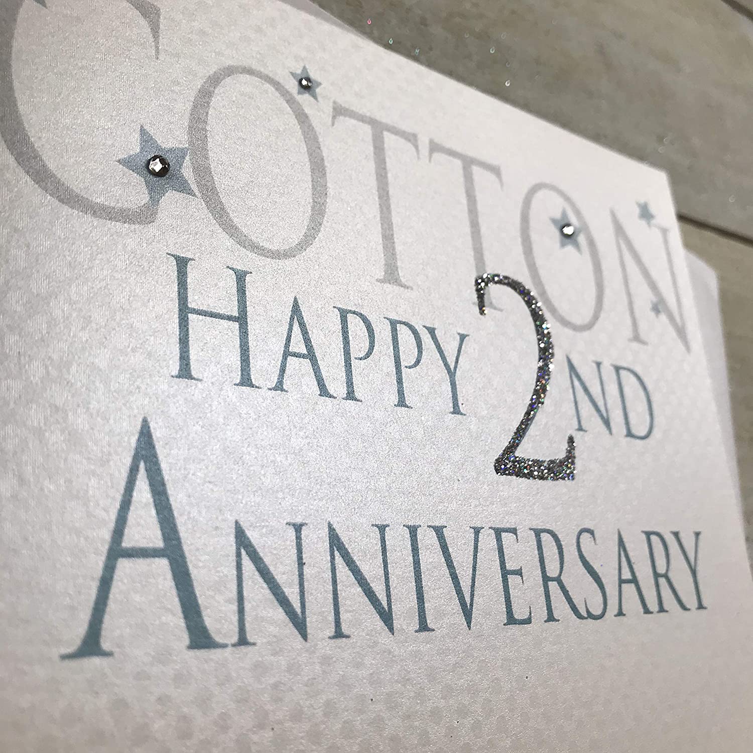 white cotton cards Cotton Happy 2nd Love On A Special Day, Handmade Anniversary Card (Code AW2), 16x16xm - Image 2