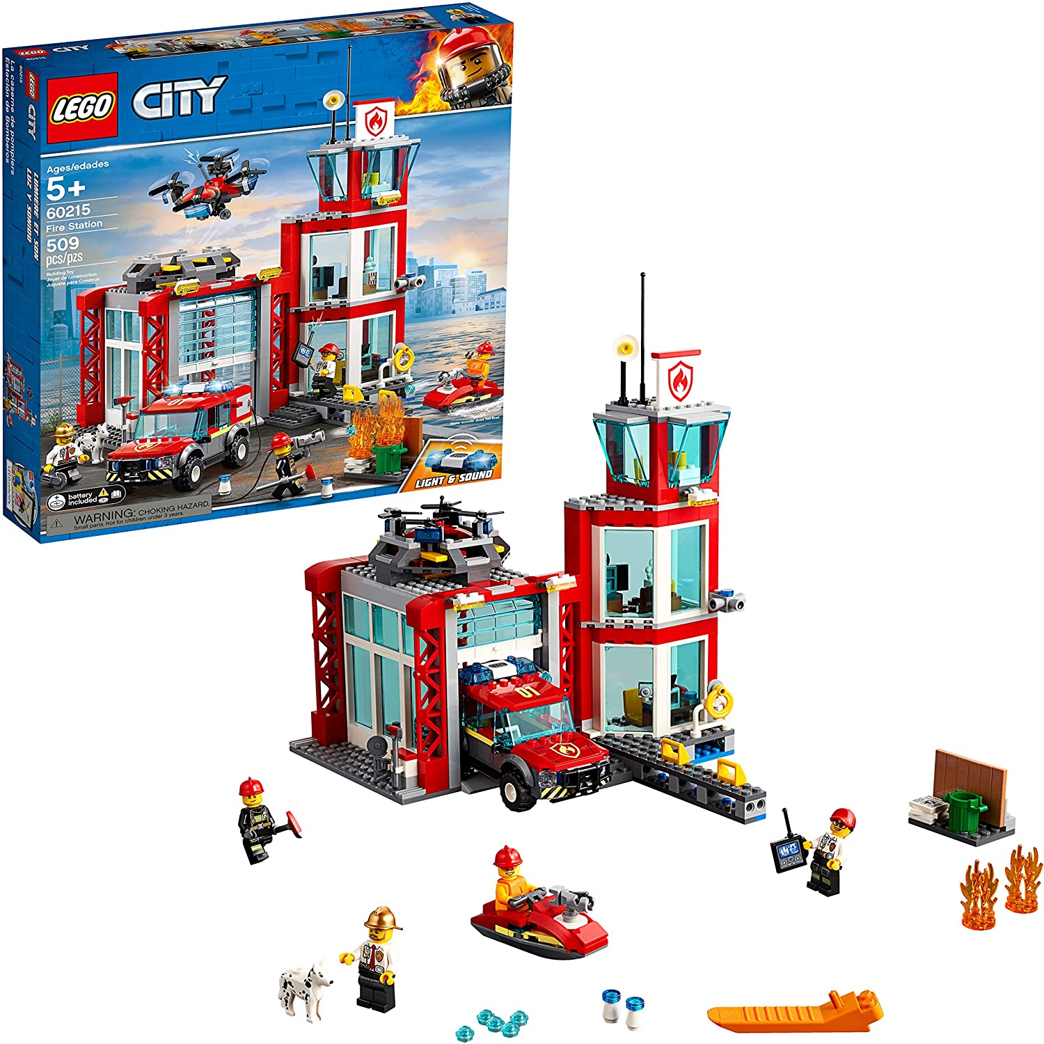 LEGO City Fire Brigade Fire Station 60215 (509 parts) light & sound - 2019, Rot, Unique waist