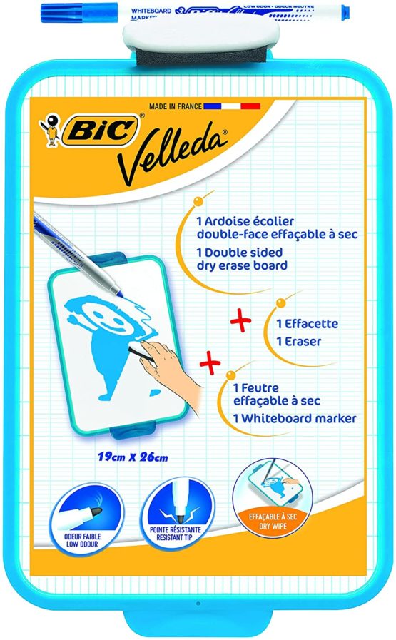 BIC Velleda Double-Sided Dry Erase Board, Size 19 x 26 cm with Blue Whiteboard Marker and Eraser, Pack of 1 - Image 2