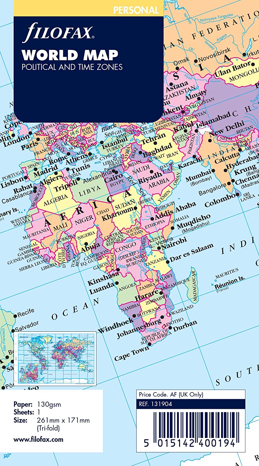 Filofax Personal World Map, 95 mm x 171 mm