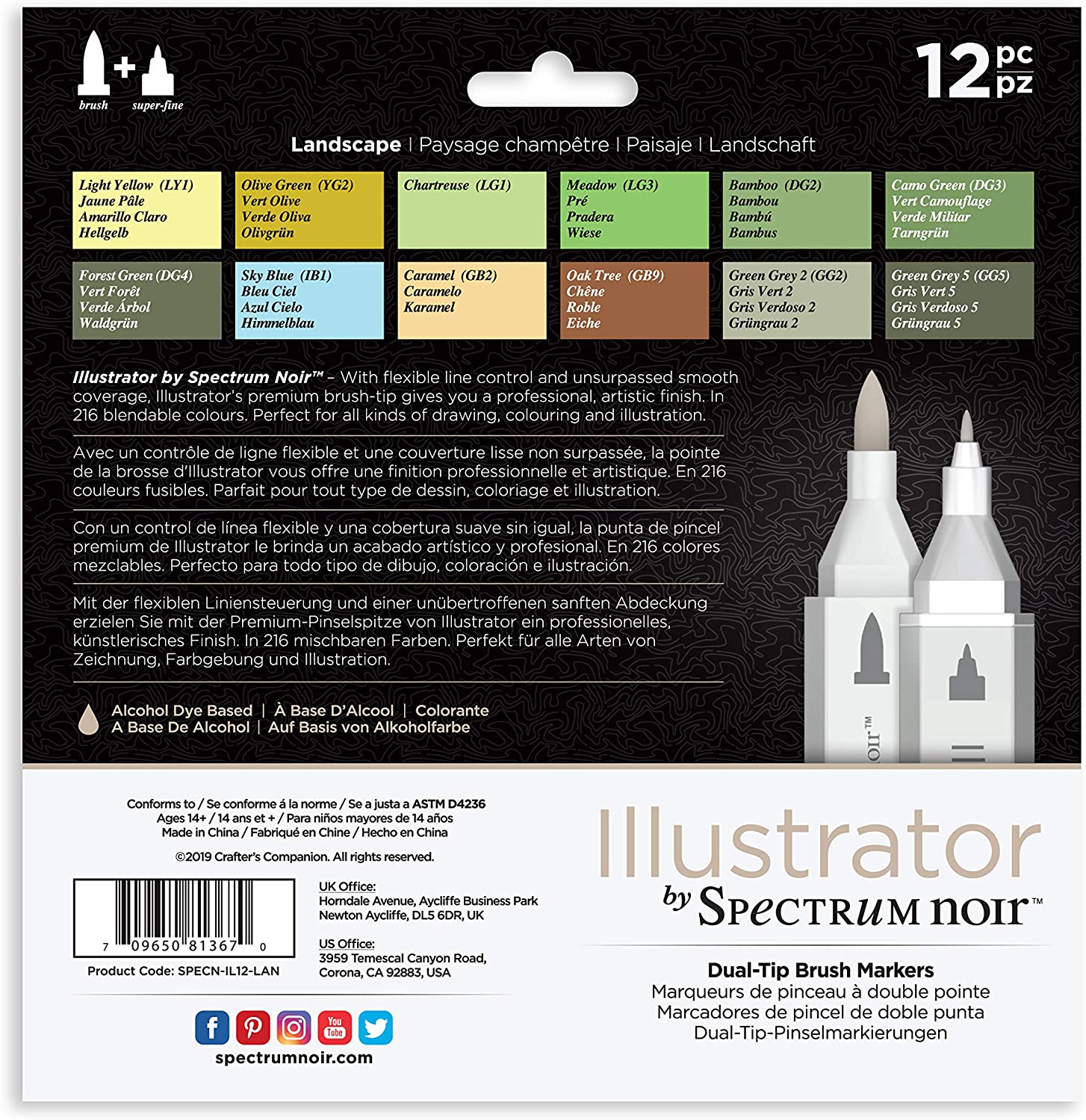 Spectrum Noir Illustrator Alcohol Dual Nib Marker Pens, Landscape, Pack of 12, 19 x 18.4 x 2.1 cm, 1 count (Pack of 12) - Image 3