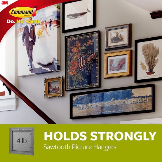 Command Wire-Back Sawtooth Frame Hangers, Holds up to 5 lbs, 3-Hangers, 6 Strips, Decorate Damage- - Image 3