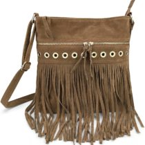 Hoxis Studded Tassel Zipper Faux Suede Leather Cross Body Bag Womens Purse